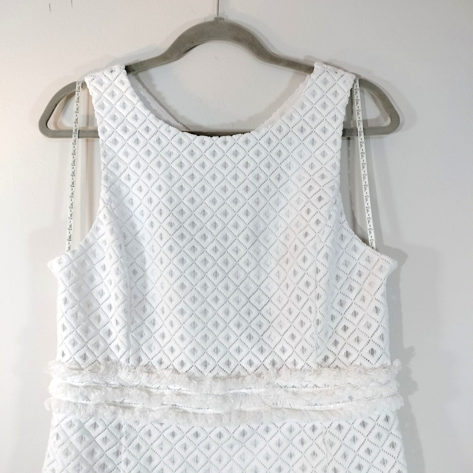 Lilly Pulitzer White Diamond Eyelet Fringe Shift Dress W/Bamboo Zipper